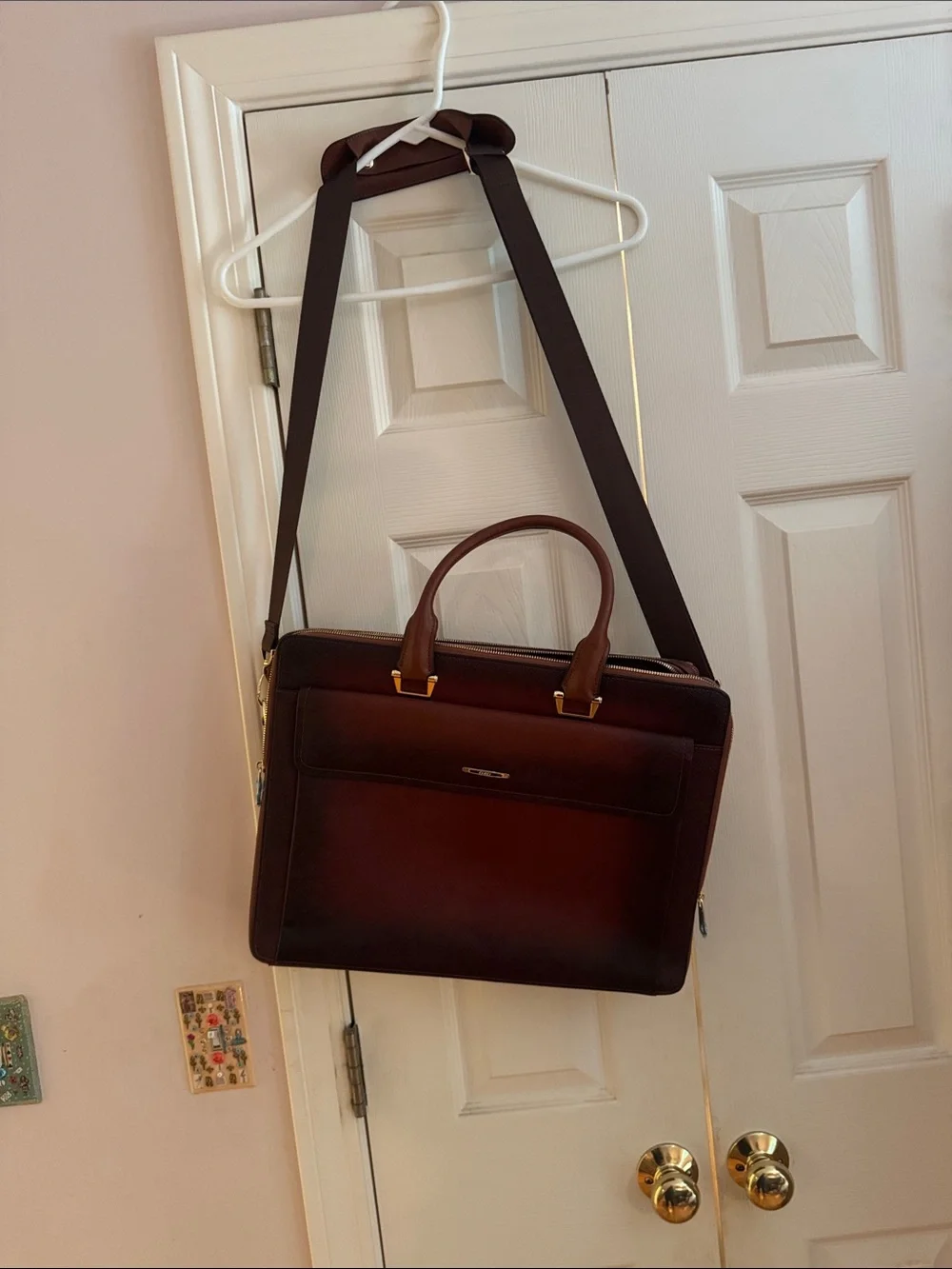Gucci Men's Burgundy Leather Briefcase with Gold Hardware